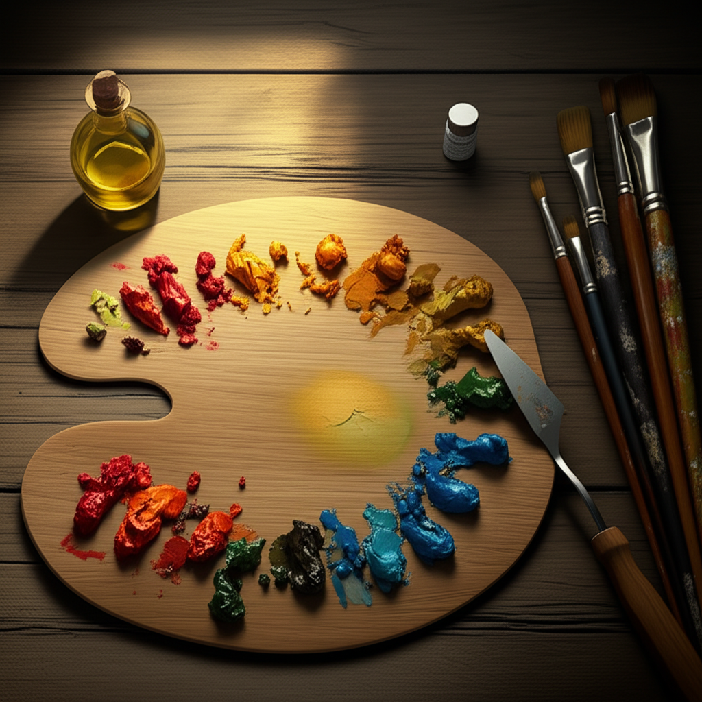 Oil paints and artistic tools