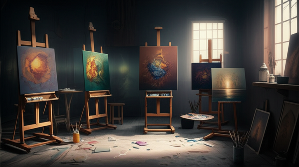 Paintings in progress in the studio